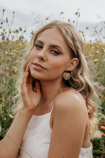 Wisteria London Gold Monstera Drop Earrings Wisteria London